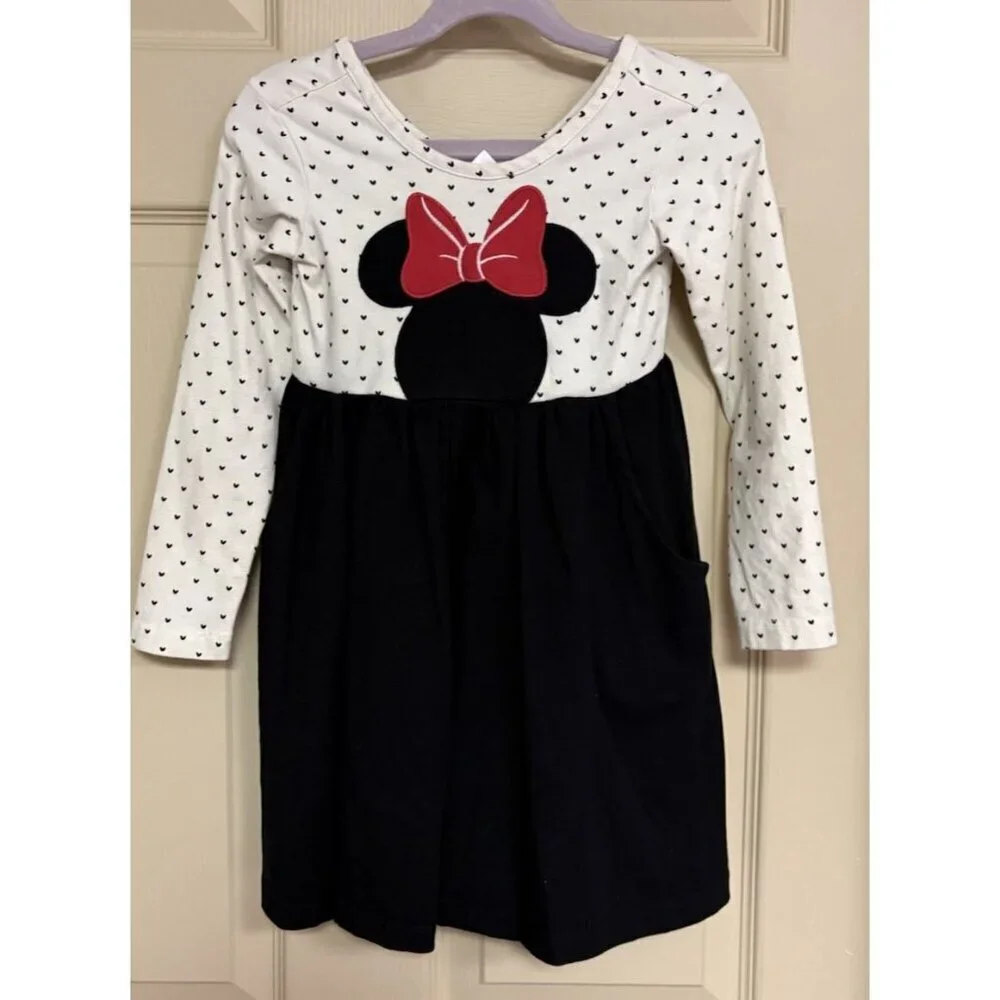 Hanna Andersson Girl's Minnie Mouse Long Sleeved Pocket Black White Red Dress